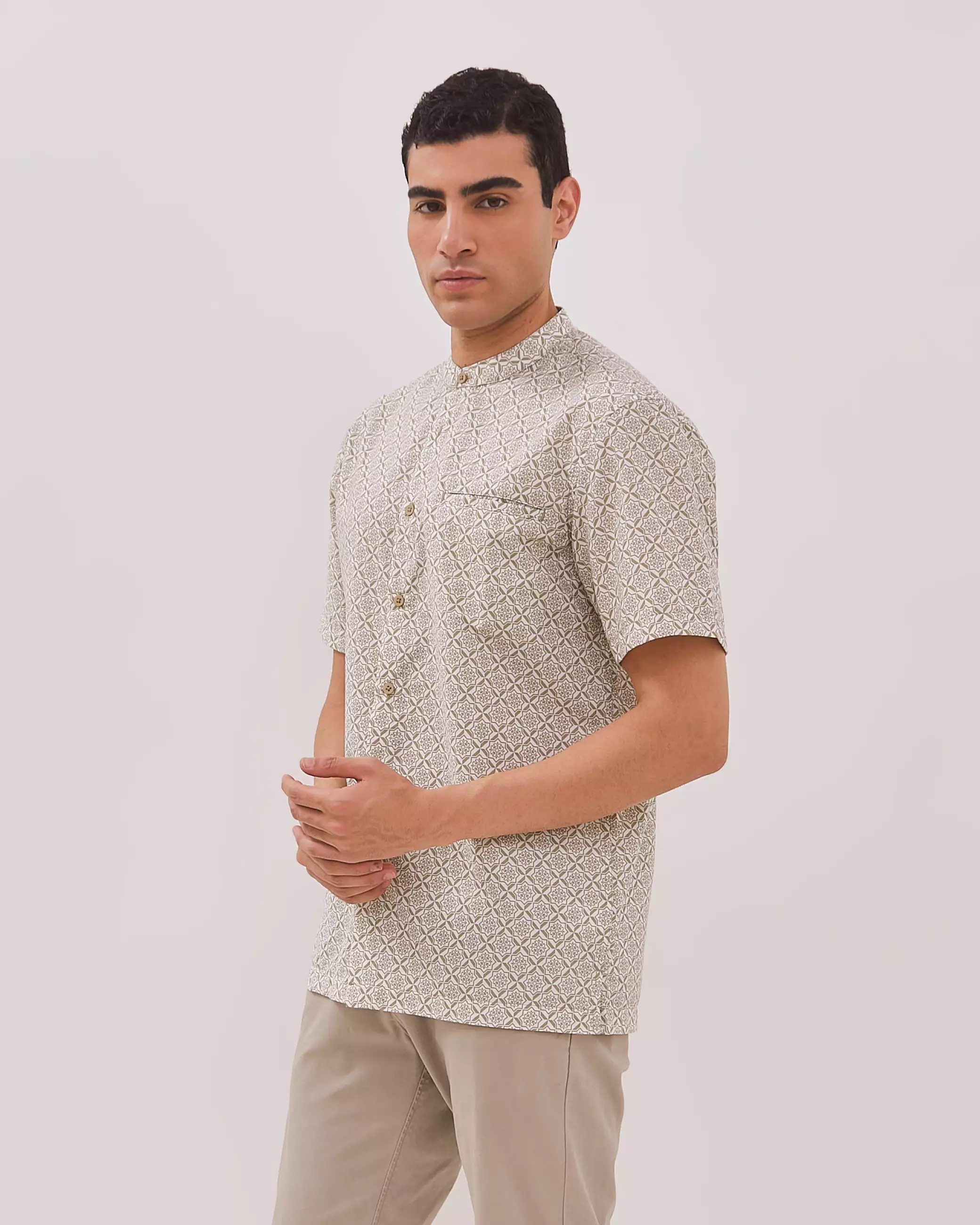 AMK Kemeja Koko Pria Lengan Pendek KK BB Hibran Ss Khaki