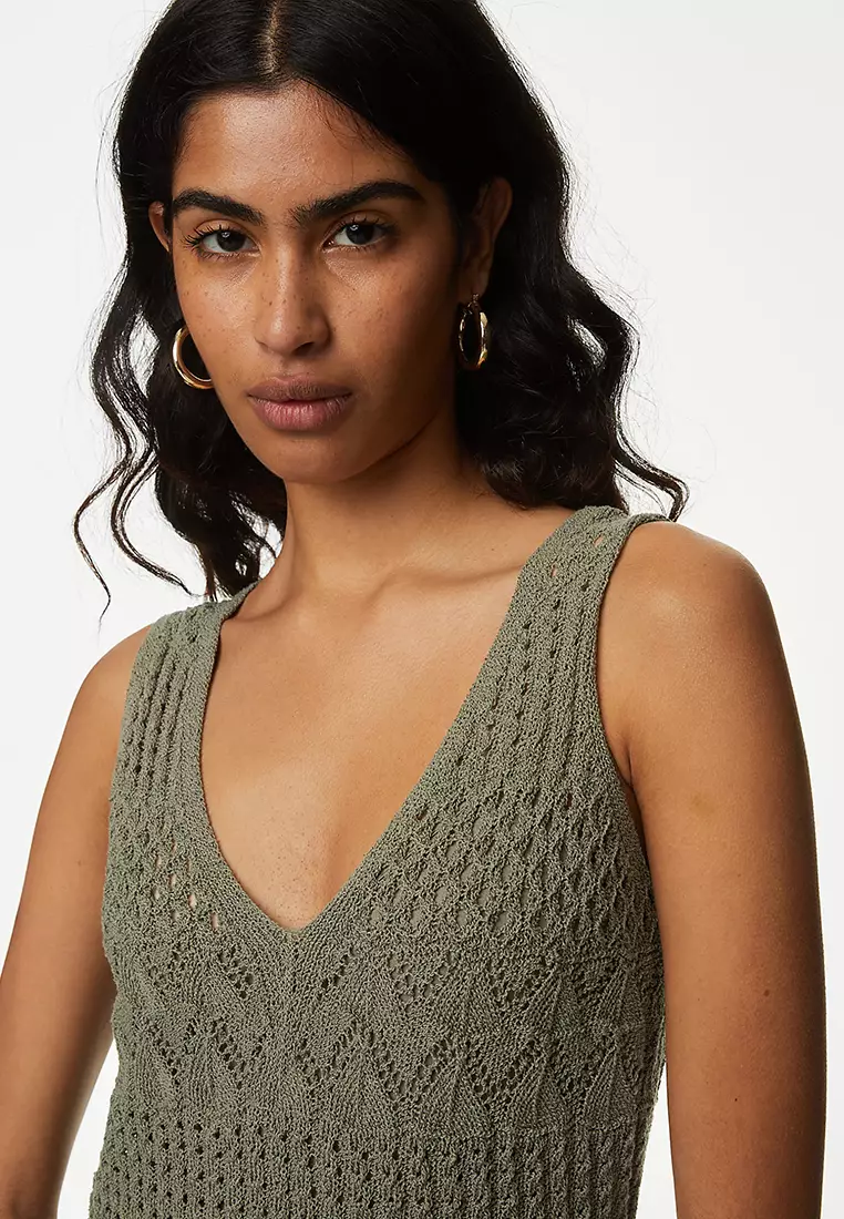 Cotton Rich Textured Midi Knitted Dress