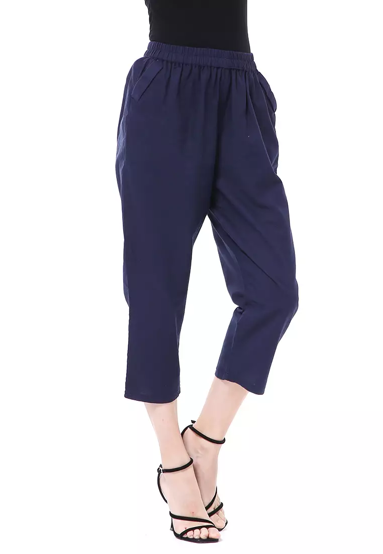 Stella Long Pants Celana Kulot Wanita Korean Style Material Linen ORIGINAL - Navy