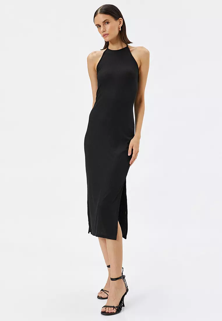 Halter Neck Slit Midi Dress