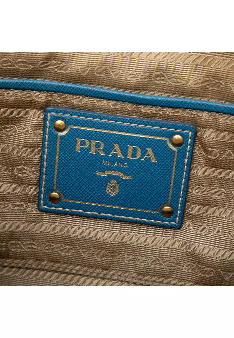 Pre-Loved Prada Saffiano Trimmed Canvas Canapa Logo Double Zip Satchel