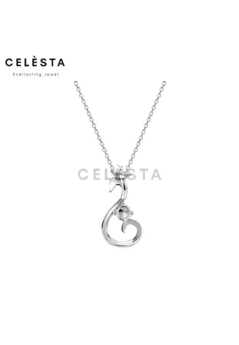 Berlian Moissanite Le Swan Pendant Dual Tone [GRA CERTIFICATE MOISSANITE DIAMOND] - Kalung 0,5 CT Moissanite Diamond 925 Silver CELESTA by Her Jewellery