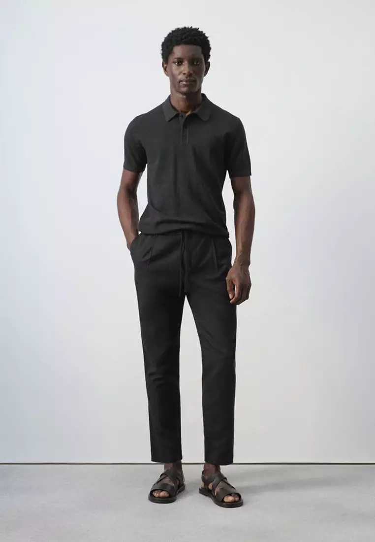 Slim Fit Cropped Linen-Cotton Trousers