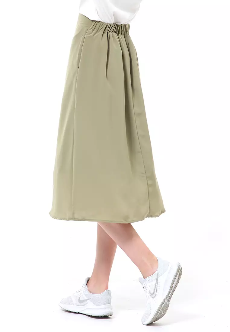 Trisha Rok Midi Wanita Model A-Line Simple Palin Motive Material Crepe ORIGINAL - Olive