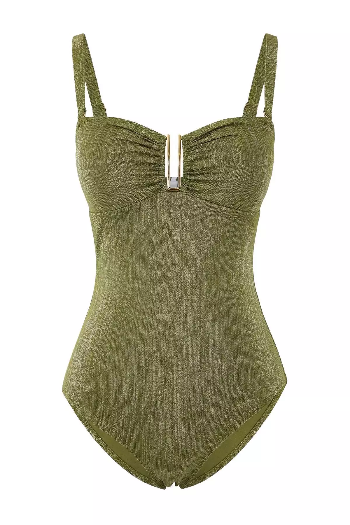 Khaki Strapless Covered Regular Swimsuit With Glitter Accessories Tbess26Ma7