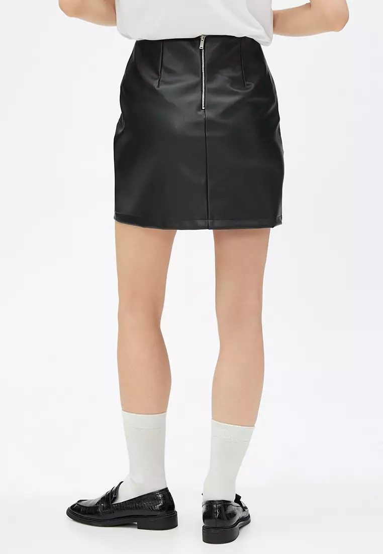Leather Look Zipper Mini Skirt