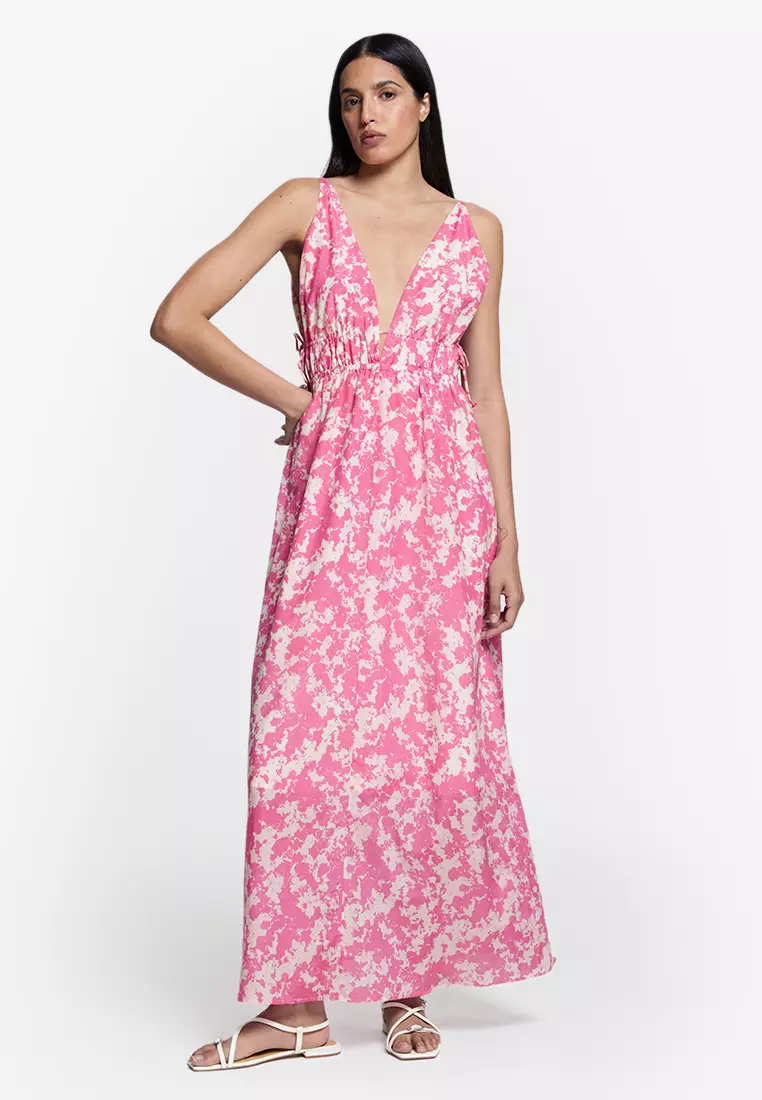 Tie-Detailed V-Cut Dress