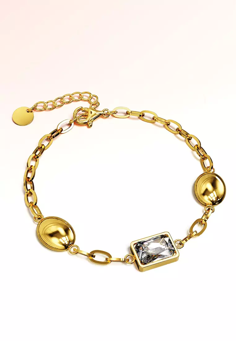Oval Square Zirconia Bling Bracelet in Gold