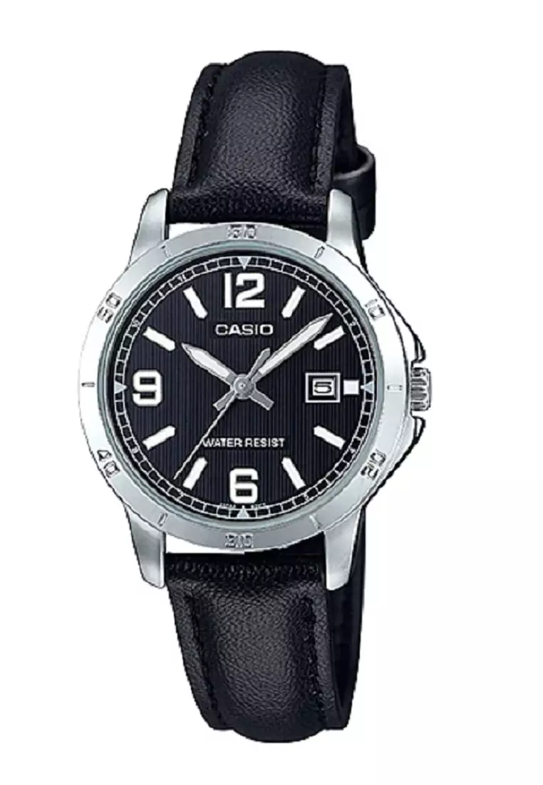 Casio Jam Tangan Analog Wanita Tali Kulit Hitam LTP-V004L LTP-V004L-1BUDF