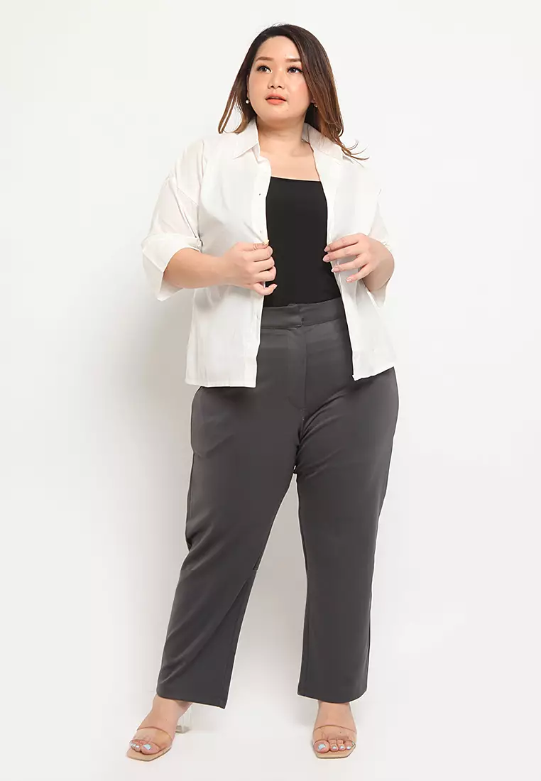 Plus Size Pants Regular Fit Anais Dark Grey