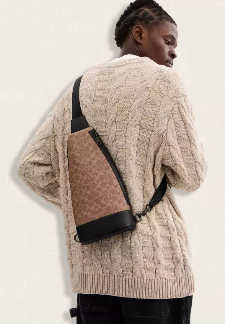 Coach Dominic Sling Pack In Signature Canvas Tan Black