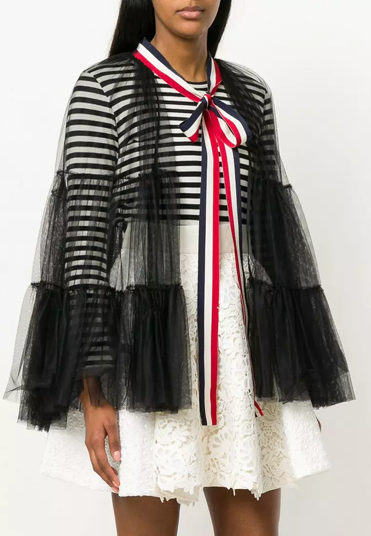 See-Through Adjustable Ribbon Cape in Black