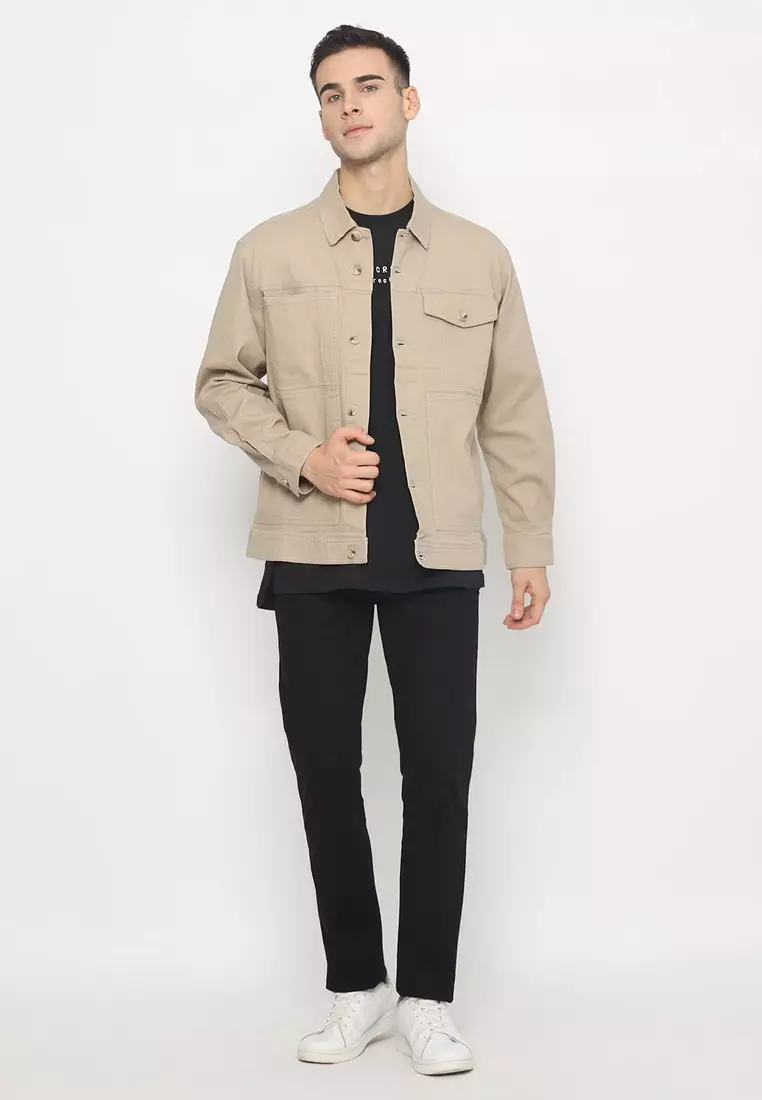 POLICE Kemeja Polos Semi Jaket Light Khaky Regular Fit Lengan Panjang Pria