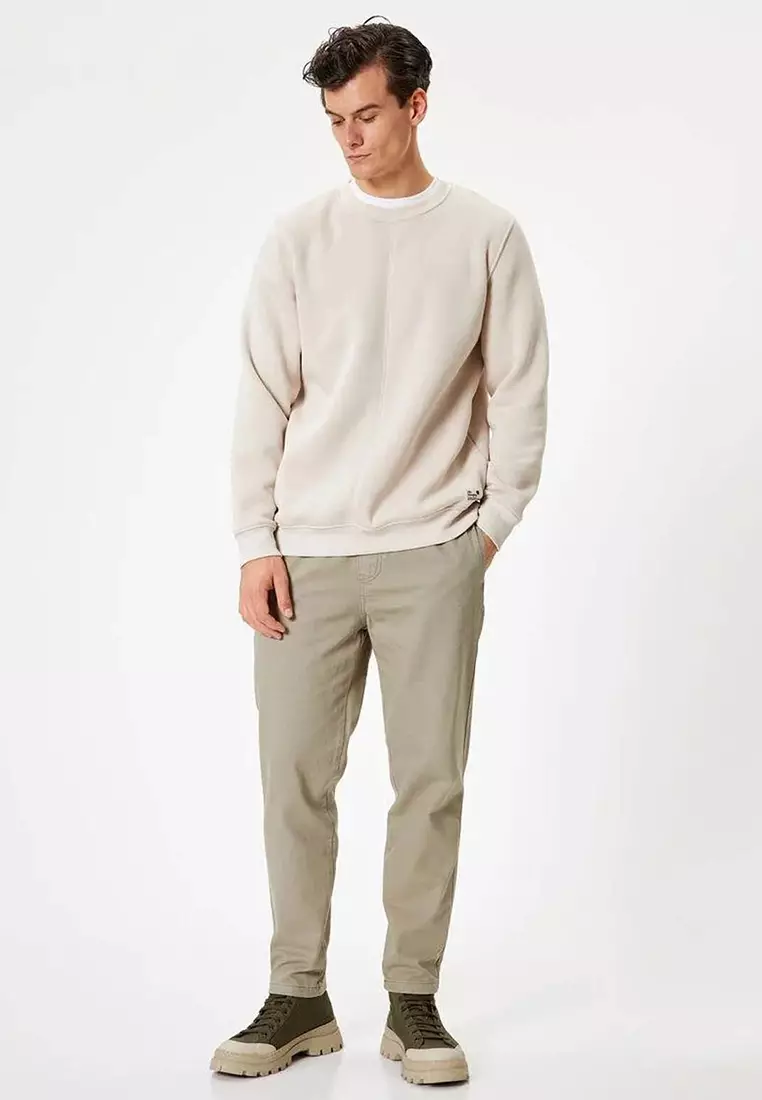 Gabardine Trousers With Lace Waist Pocket Detail Cotton