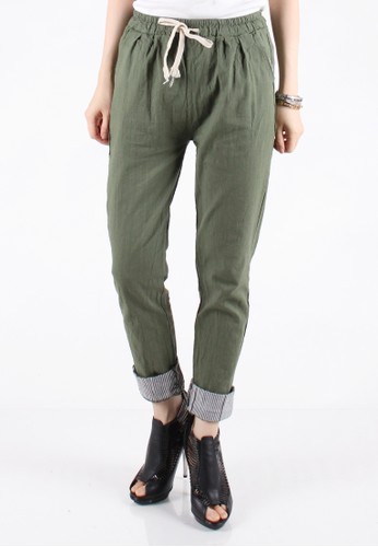 Canvas Cropped Pants - Green