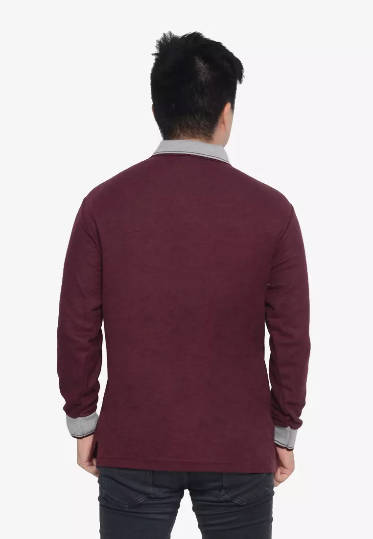 Andre Michel Kaos Polo Shirt Lengan Panjang Kerah Abu Maroon Tua 933-85