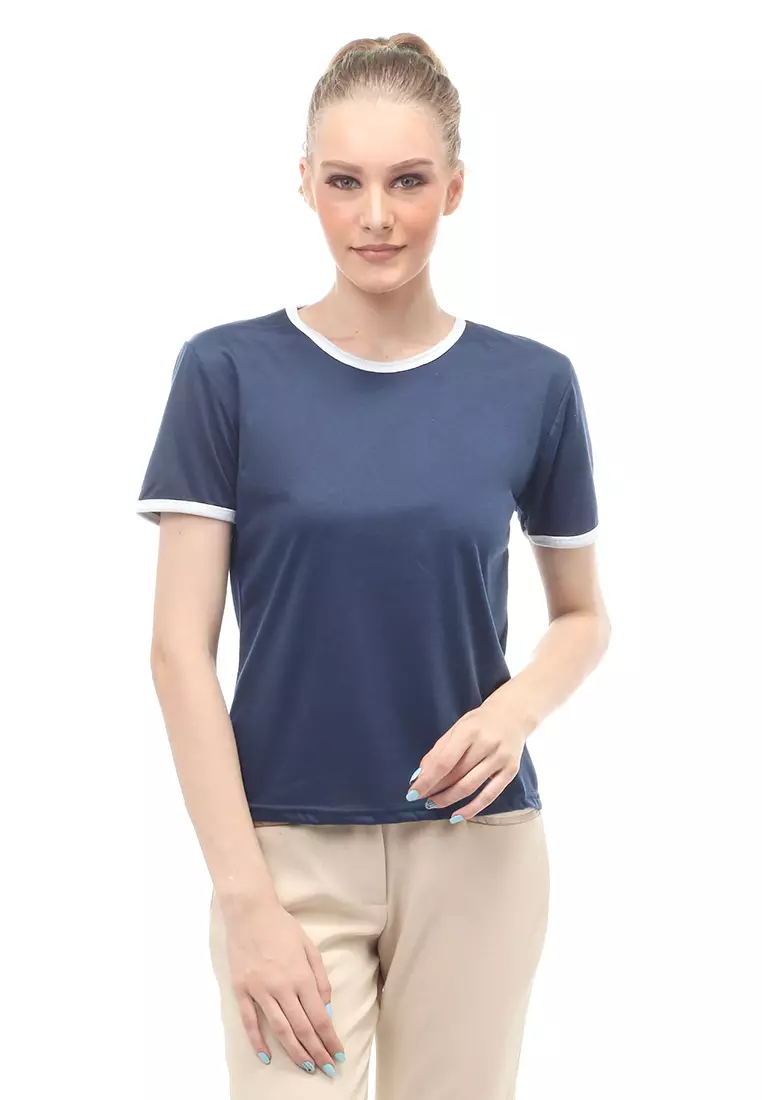 Kaos Oversize List Short Sleeves Design Simple Relaxed Fit - Navy