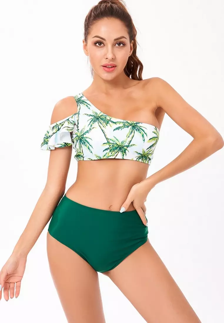 European women's two piece swimsuit green