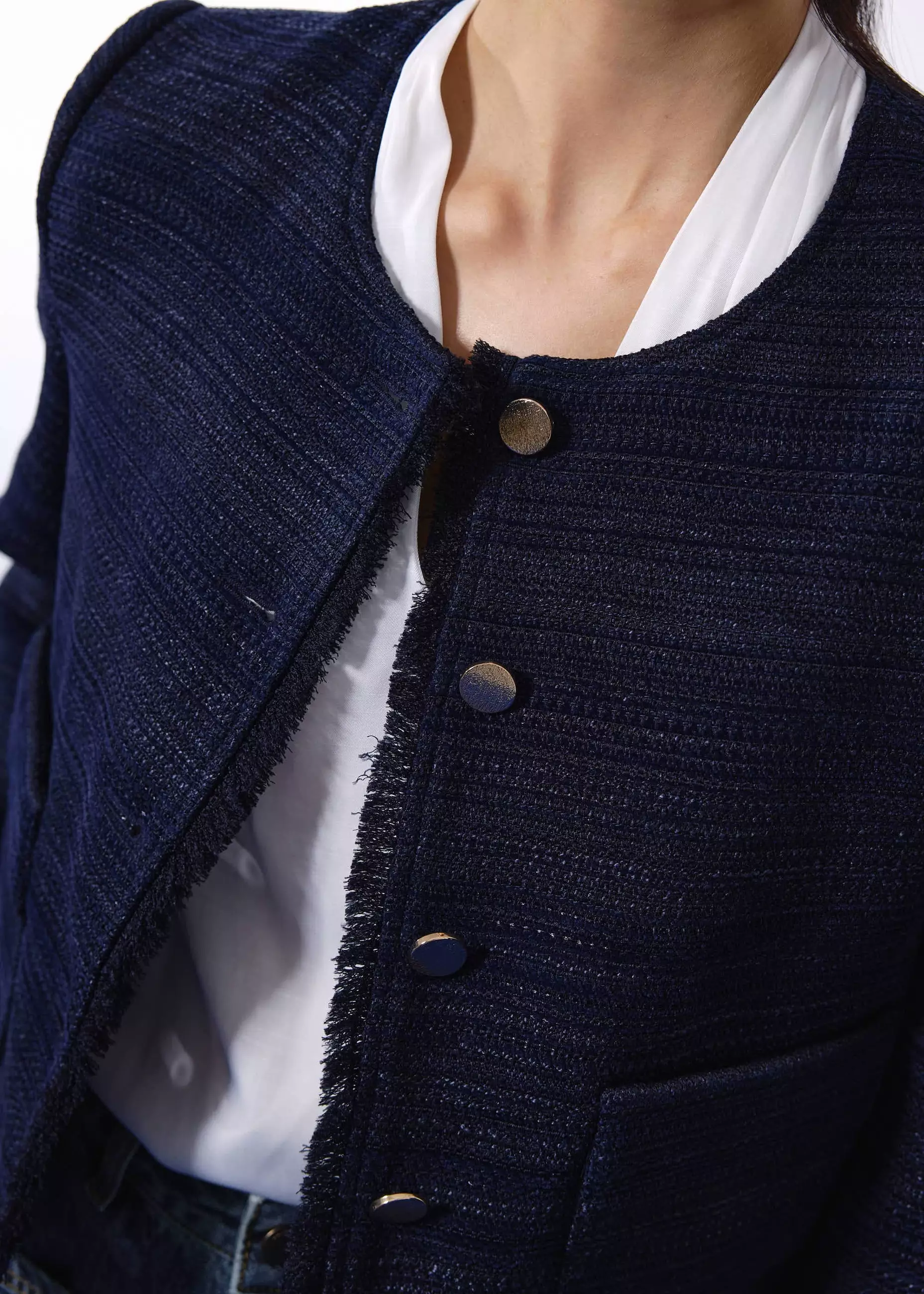 Blazer Wanita - RuchedReady® Ellis Shoulder Padded Jacquard Tweed Boxy Jacket