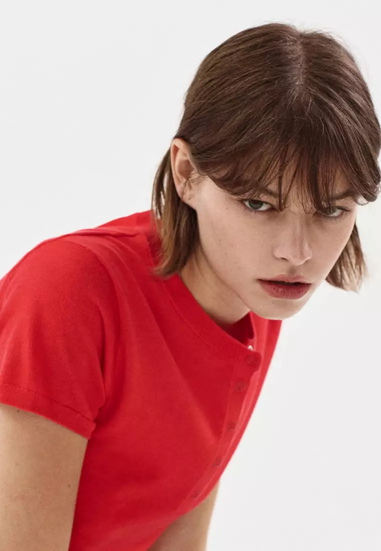 Short-Sleeved Fine-Knit Sweater