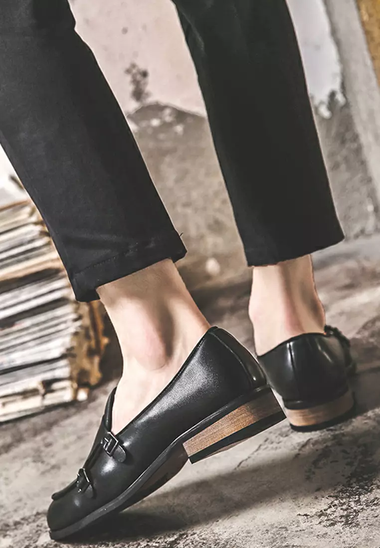 Double Buckle Synthetic Leather Loafers MC22023