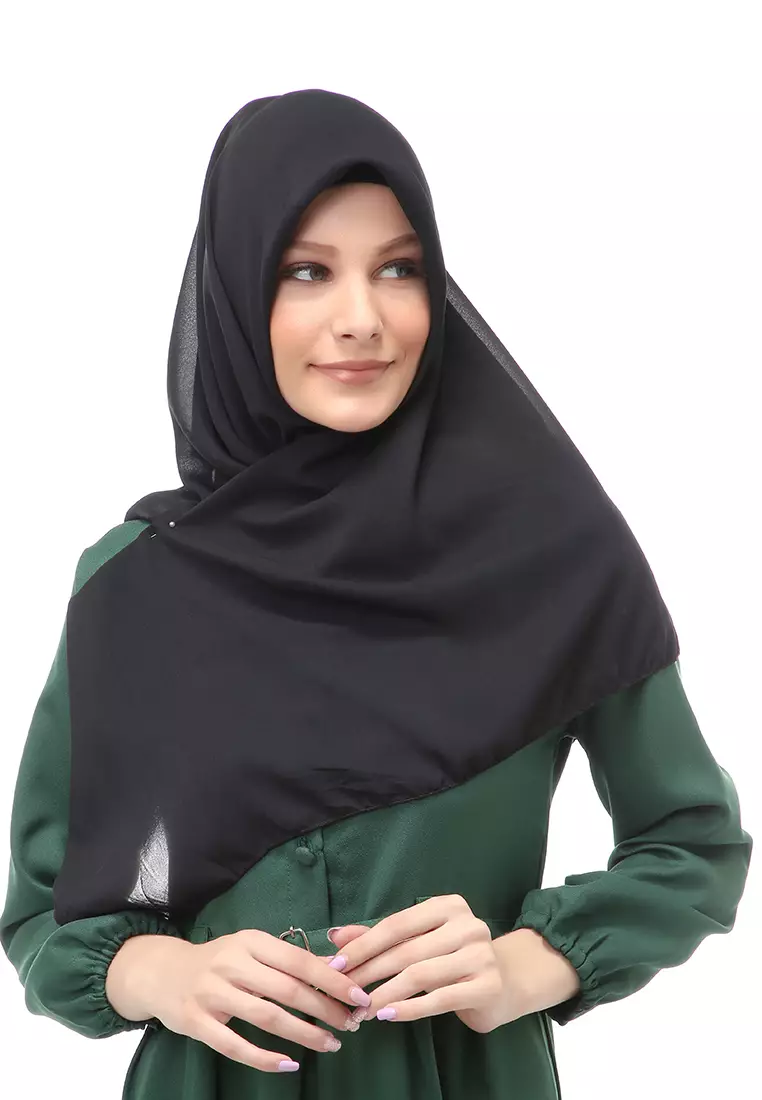 Kanya Hijab Scarf  Motif Polos Wanita Muslimah Relaxed Fit - Black