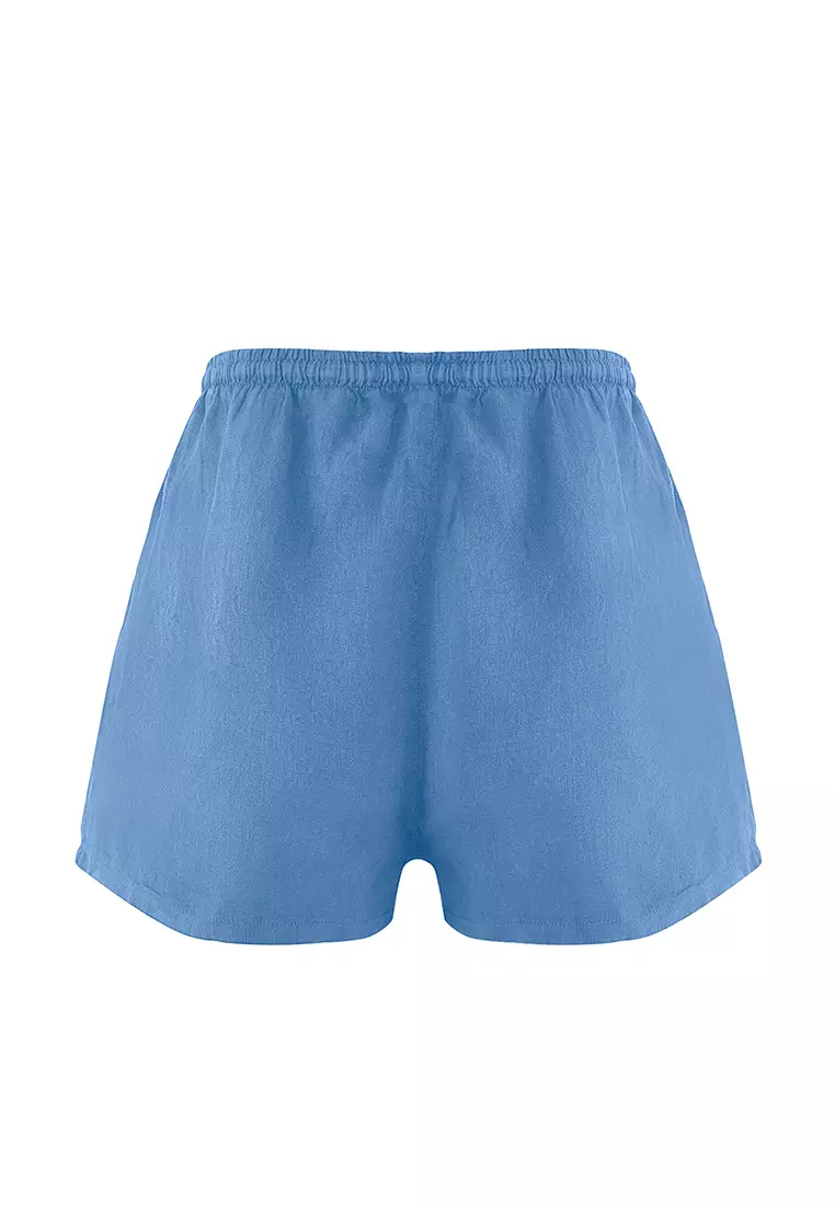Blue Weaving 100% Linen Beach Shorts TBESS25SR00013