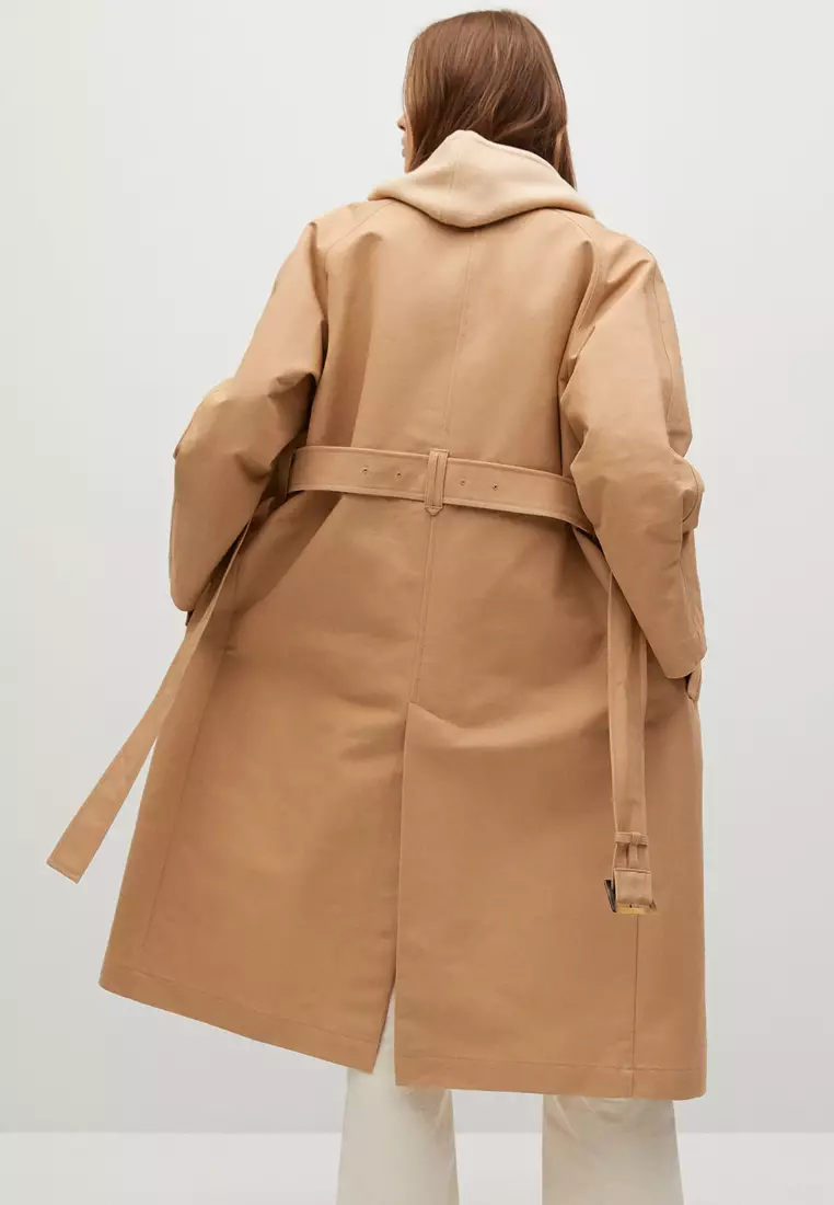 Mango belt cotton blend trench