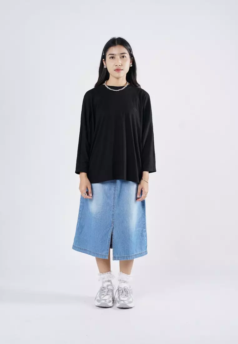 Greenlight Kaos Batwing Wanita Lengan Panjang Loose Fit Katun Ume HP-080325