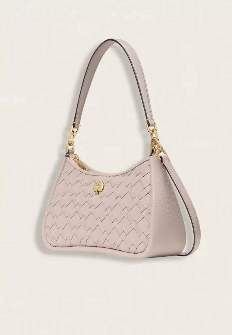Kate Spade Kayla Woven Leather Convertible Shoulder Bag Cozy Grey