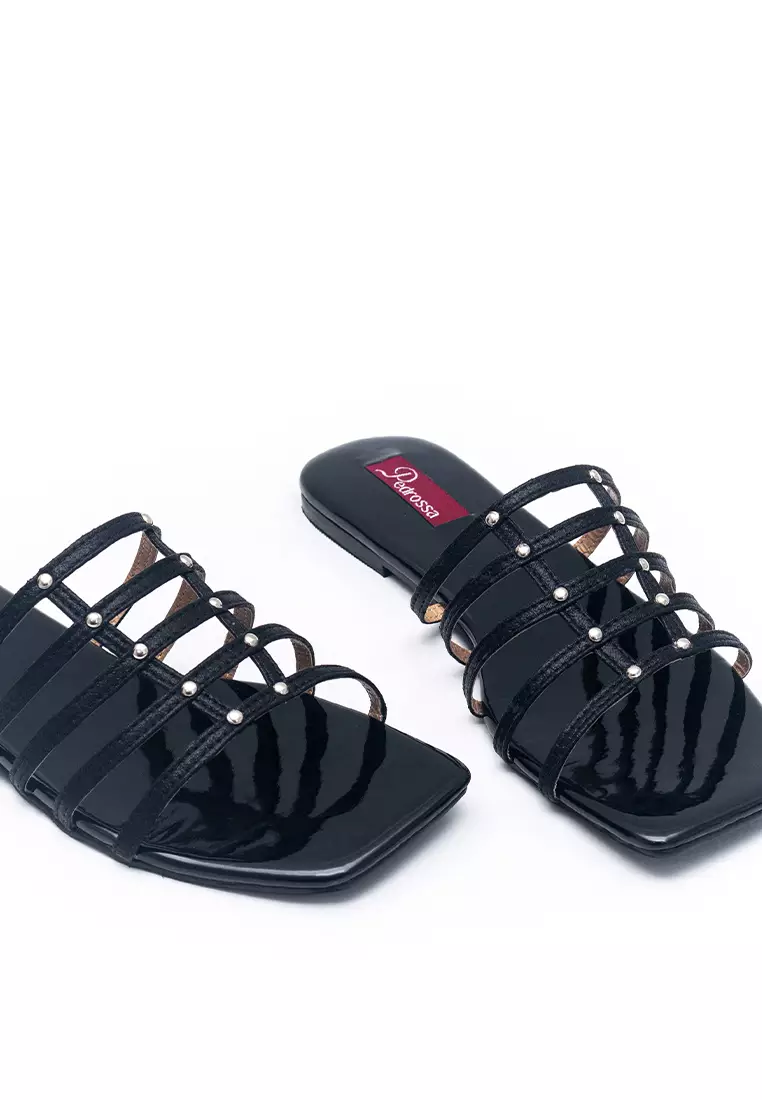 Madeline Flat Sandals in Black