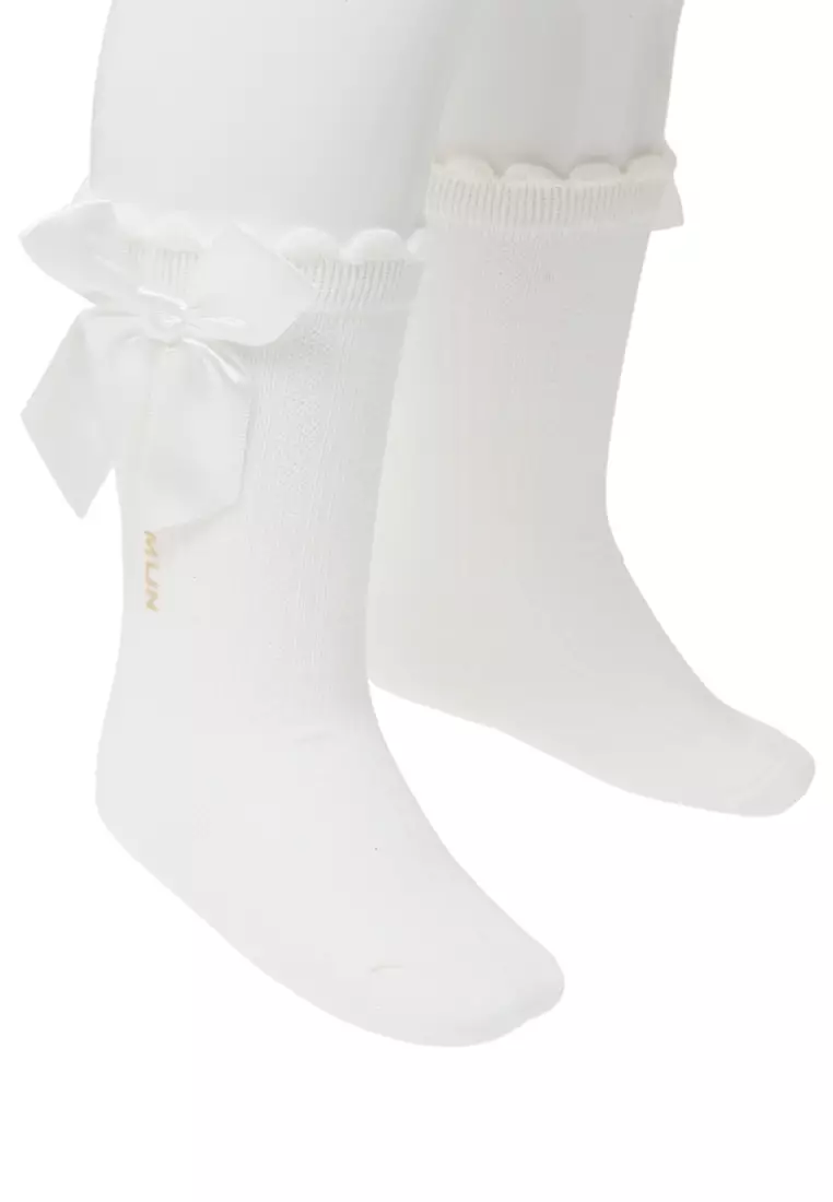 Candie Kaos Kaki Panjang Anak Perempuan Desain Pita Kids Socks Anti Slip Material Cotton ORIGINAL - White