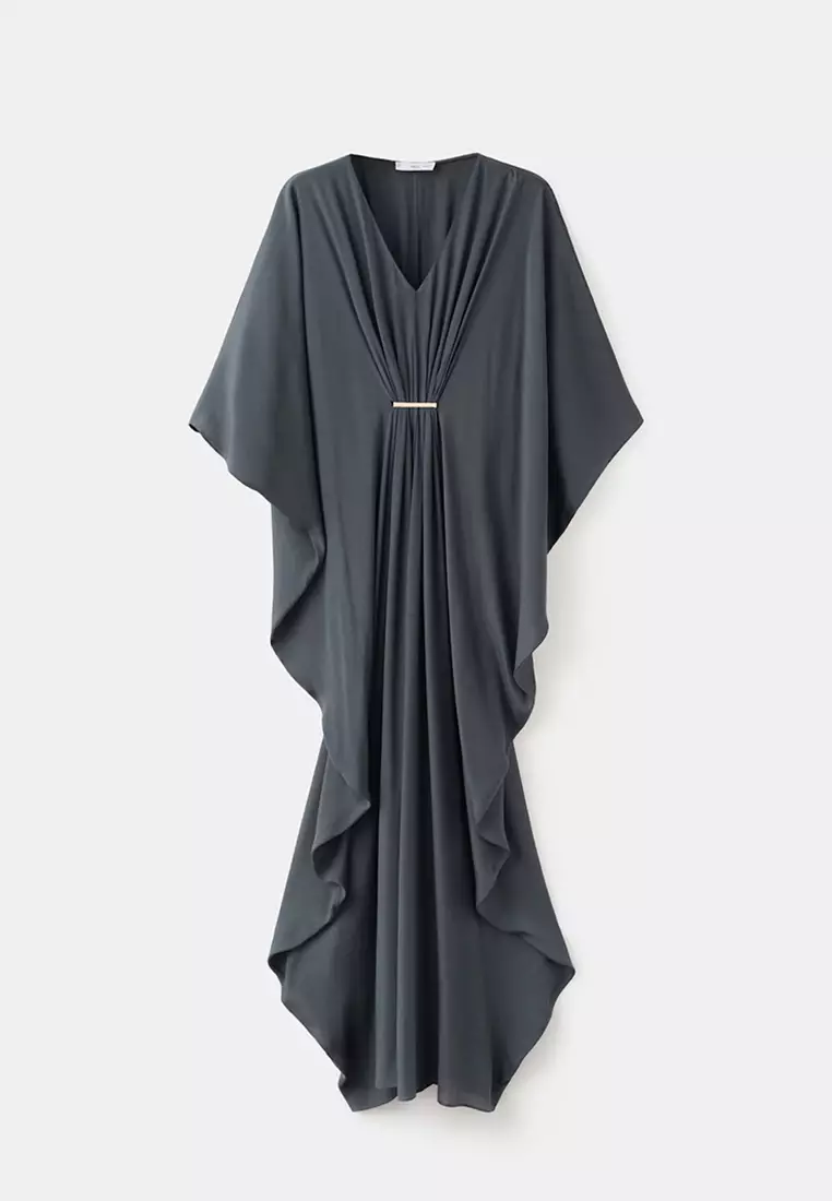 Draped Dress With Three-Quarter Length Sleeves