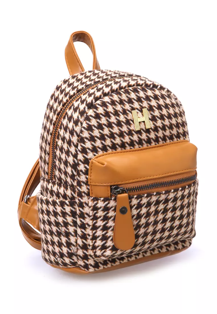 Afra Tas Ransel Mini Wanita Backpack Desain Unik Material Kain ORIGINAL - Khaki