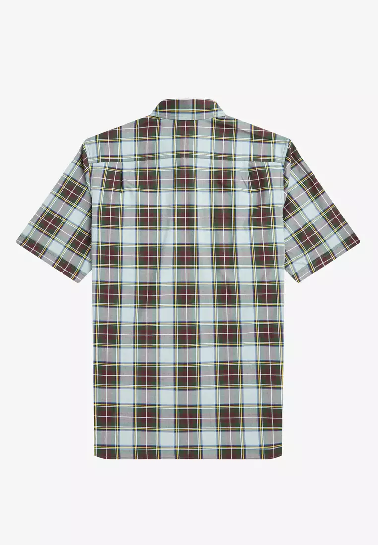 Fred Perry M4691 Short Sleeve Check Shirt Silver Blue