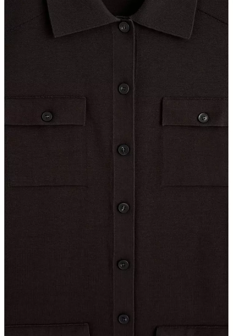 POCKET-DETAIL KNITTED COTTON MINI DRESS