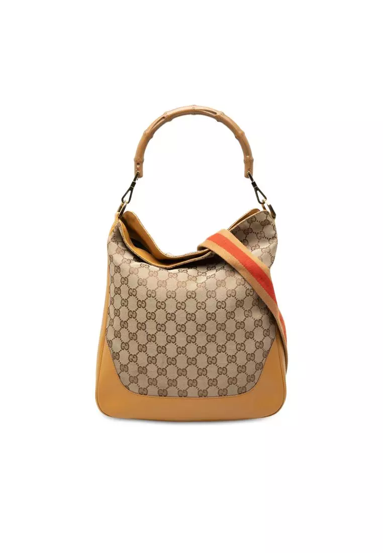 Pre-Loved Gucci Gg Canvas Bamboo Web Satchel