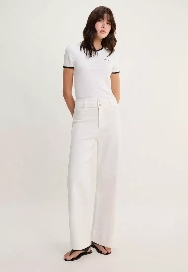 High Waist Straight Leg Denim Pants - White