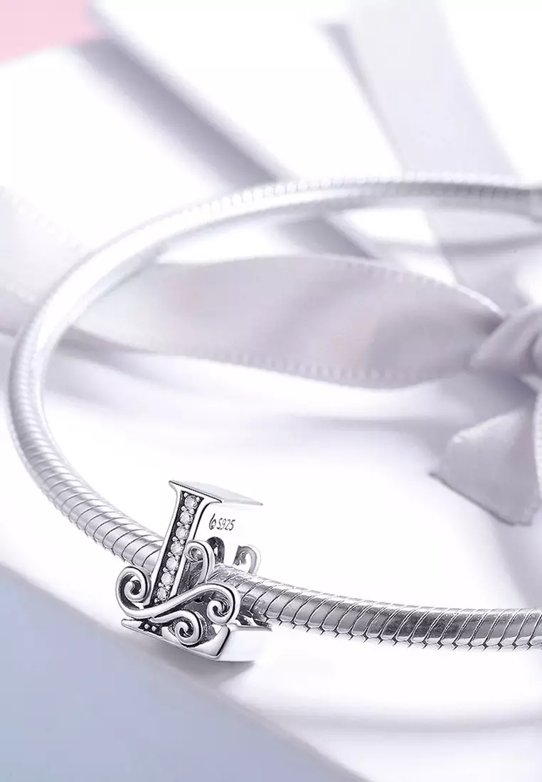 Solid 925 Sterling Silver Vintage Inspired Antique Alphabet Charm L