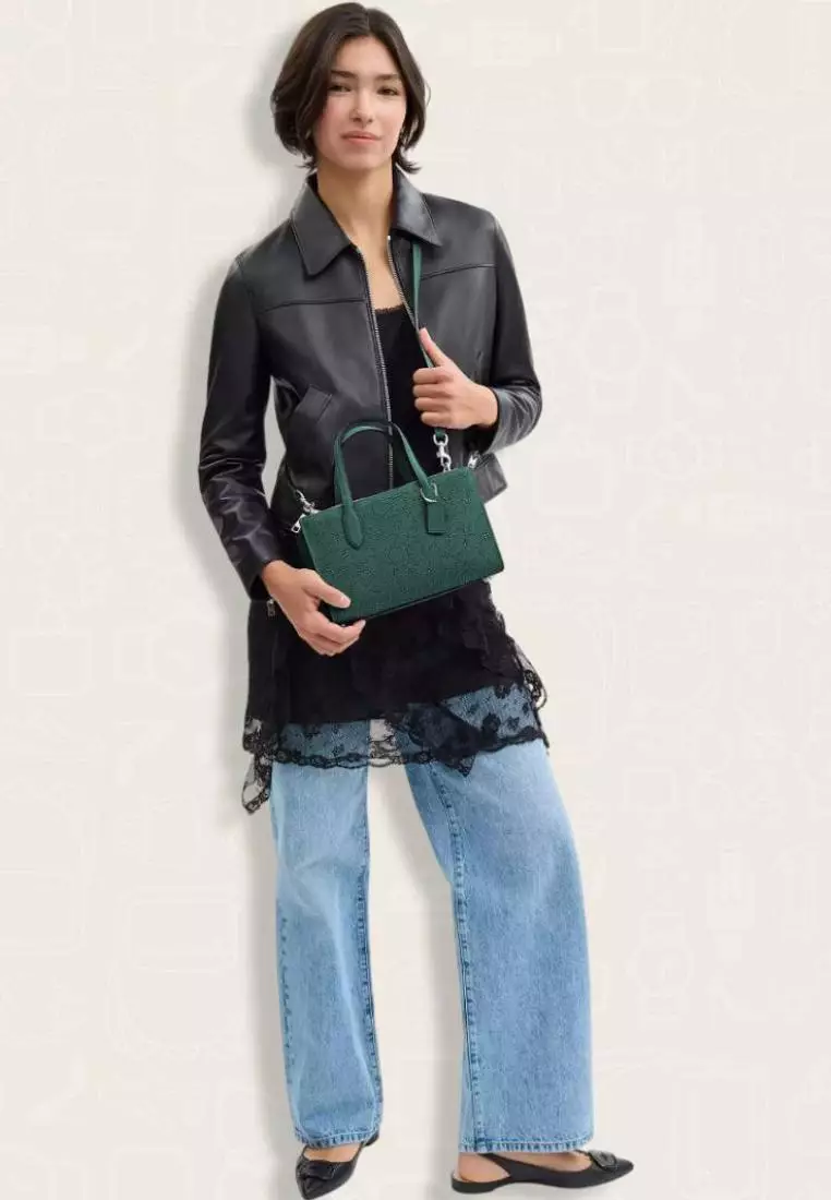 Coach Nina Small Tote Bag With Signature Rivets Emerald Green