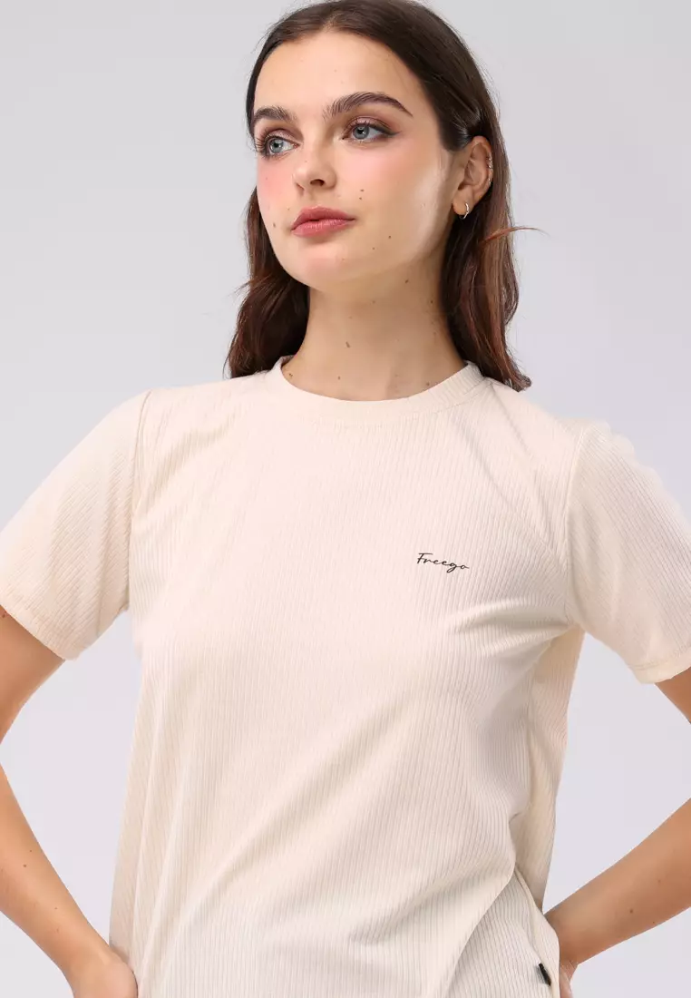 Special Ribbing Plain Knits Short Sleeves Blouse