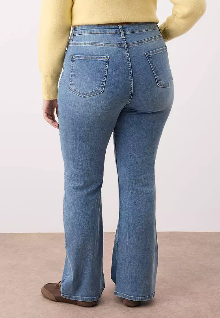 Blue High Waist Flare Fit Denim Plus Size Jeans