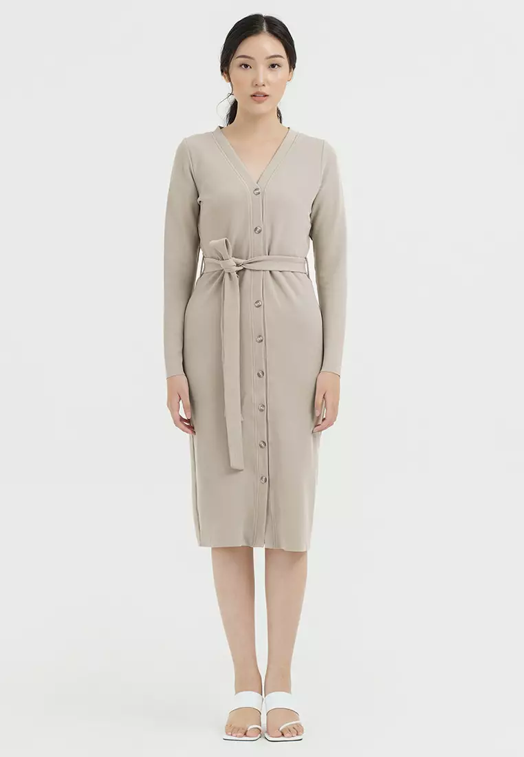 Bodycon Knit Dress in Beige