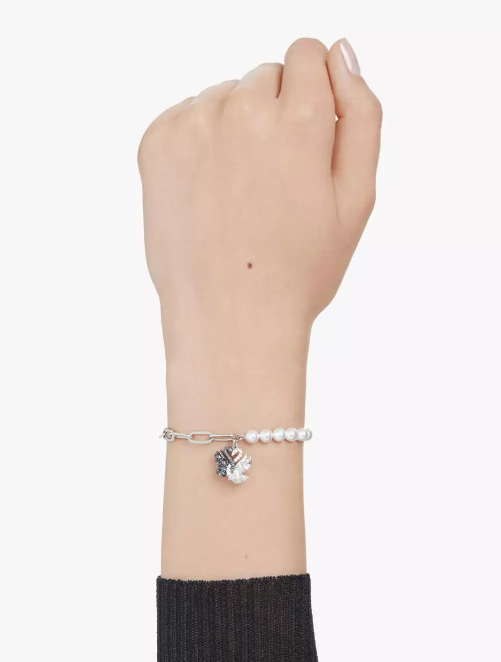 Swan Bracelet, Crystal Pearl, Swan, Black, Rhodium Plated - Black