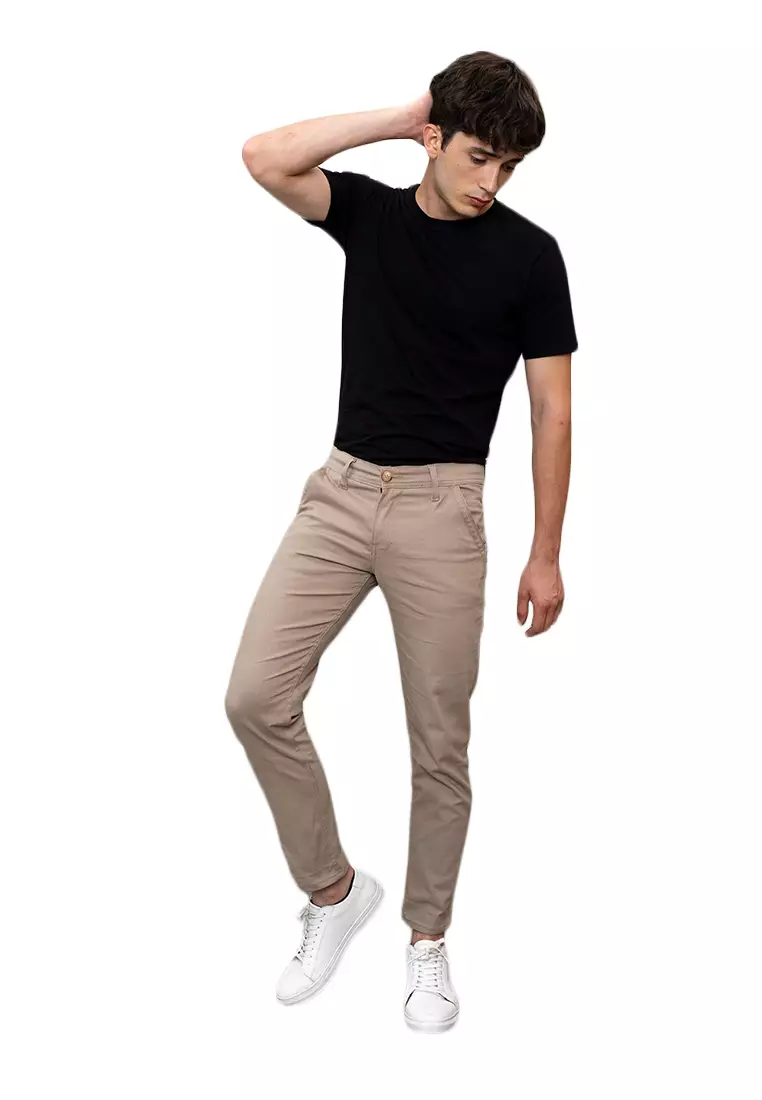 Celana Panjang chino pria Slim fit Strecth Jeans Krim Gelap