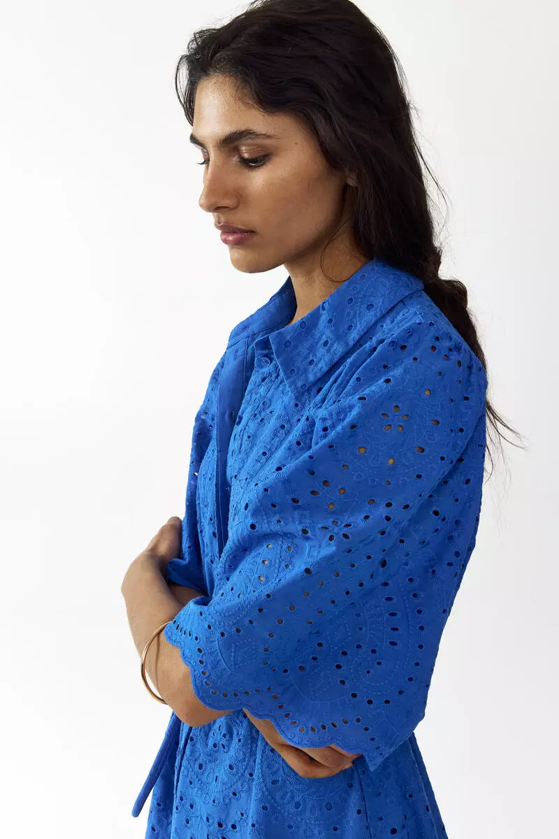 Broderie-anglaise cotton shirt dress