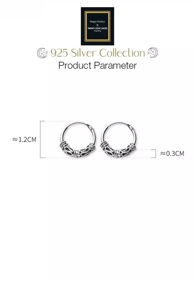 925 Marcasite Silver Vintage Pattern Hoop Earrings JW AR-E6165