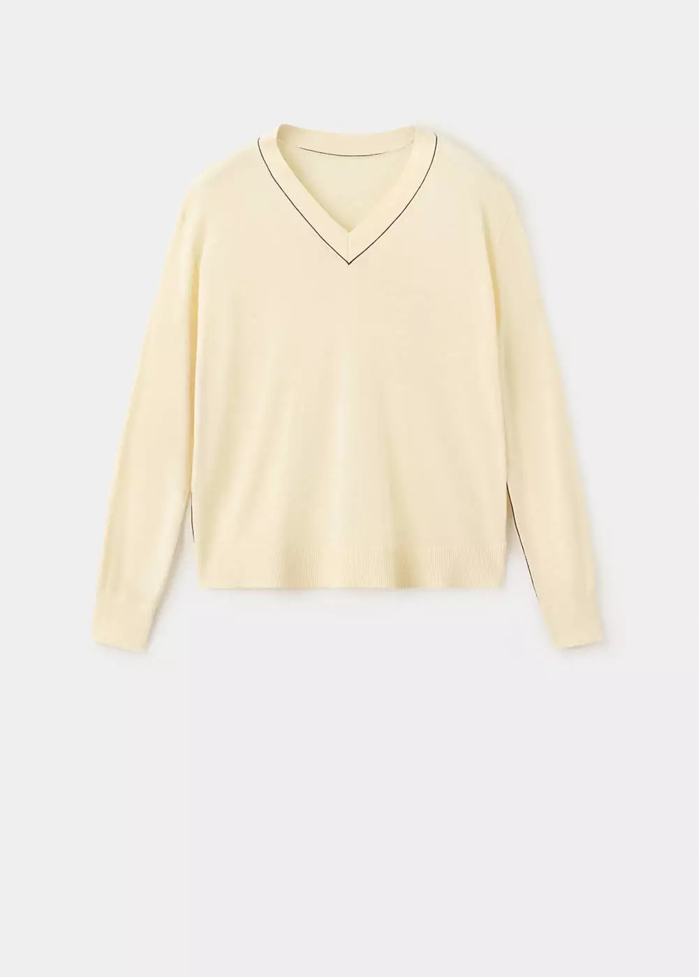 Sweater V-neck dengan trim kontras
