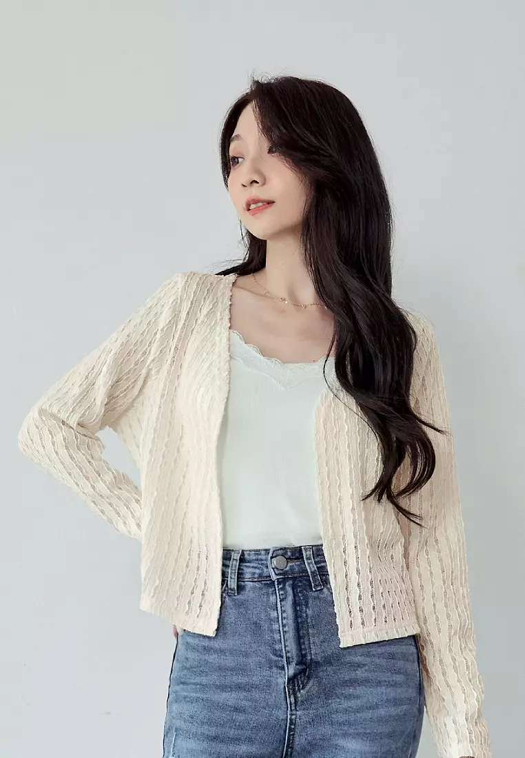 多色微透膚立體肌理外罩上衣《EA3965》