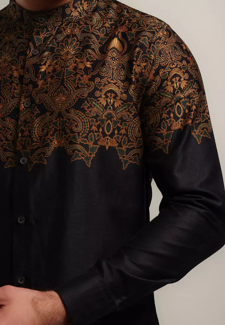 MOC Kemeja Koko Lengan Panjang Pria Slim Fit VIKRANA - BLACK